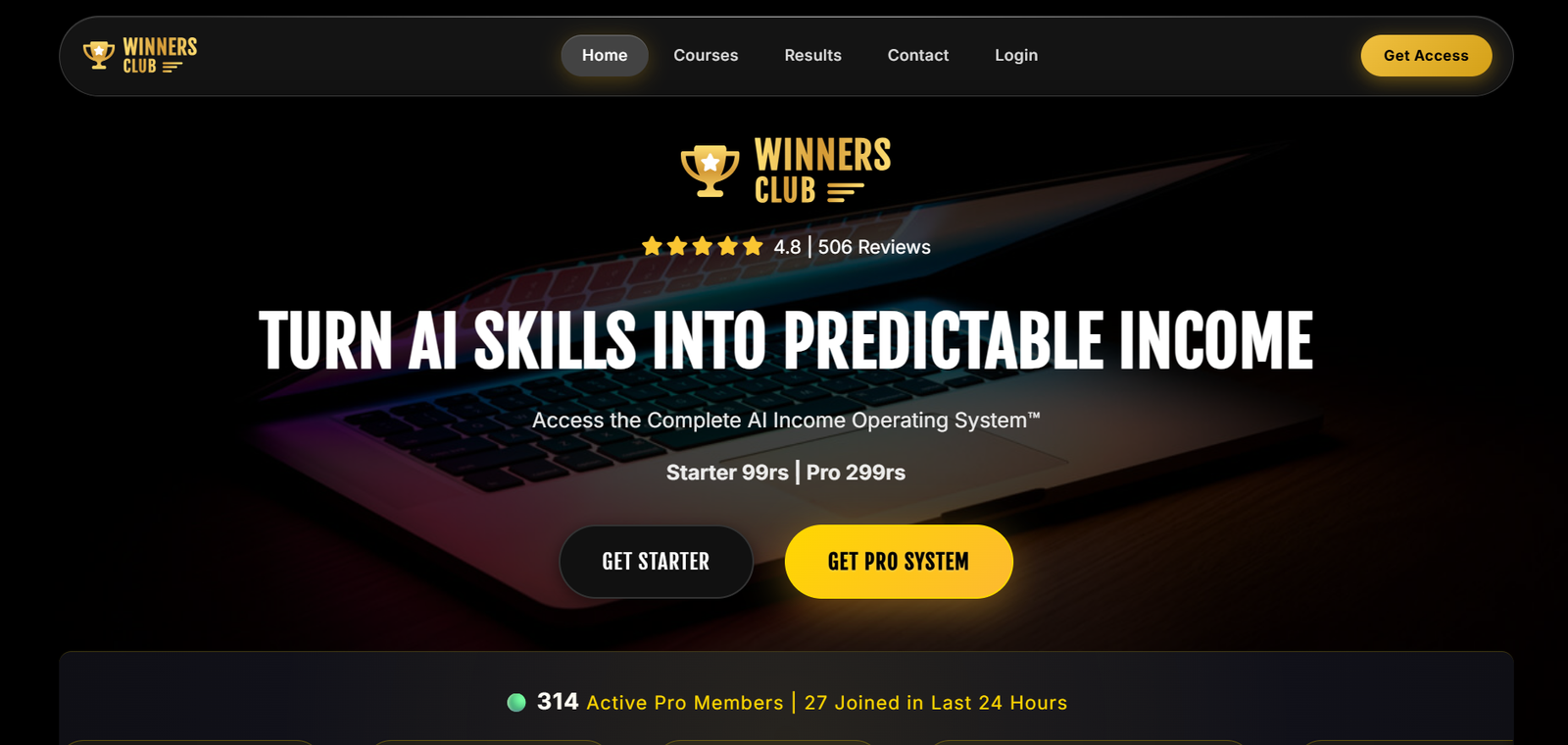 Winners Club Website Mockup
